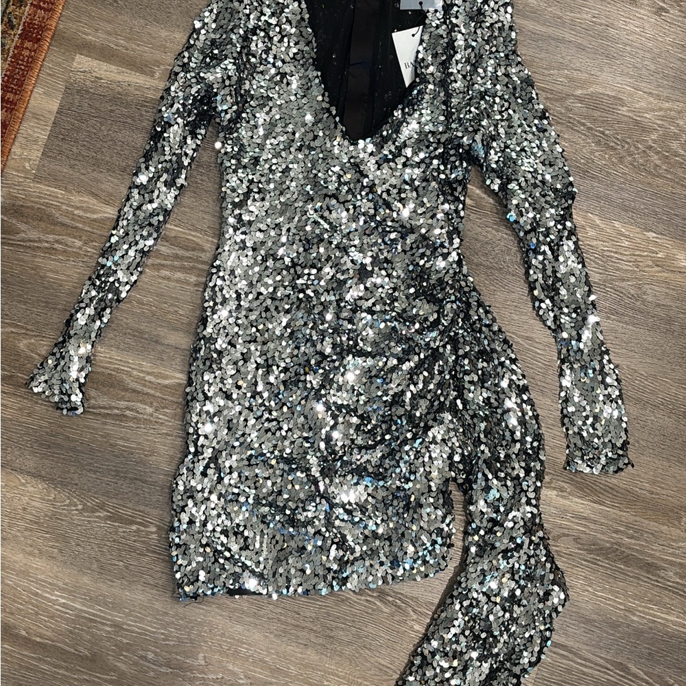 Bardot Metallic Sequin Long Sleeve Dress